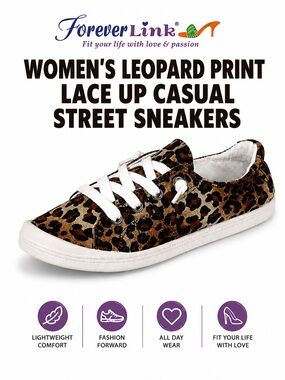 Leopard Lace Up Slip On Flexible Rubber Casual Street Sneakers